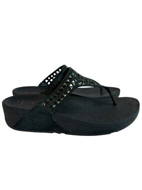 FitFlop Carmel Toe Post Sandals Black Size 6 Studded Comfort Walking Shoes